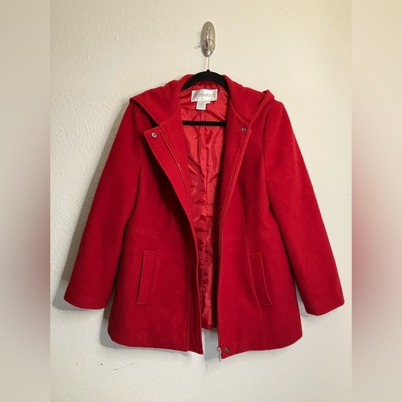 EUC Chadwick’s Red Wool Lined Zippered Pea Coat Size Petite Medium - Picture 1 of 7